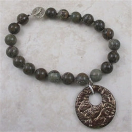 Statement Necklace in Dark Green Gemstone Beads & Handmade Pendant - VP's Jewelry  