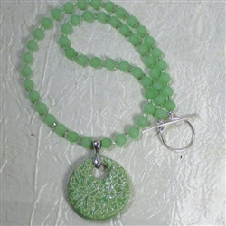 Green Sea Glass Bead Necklace with Swazi Pendant - VP's Jewelry