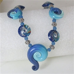 Blue and Silver Artisan Bead Necklace Handmade Bead Necklace - VP's Jewelry  