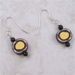 Black Pink and Yellow Handmade Bead Earrings - VP's Jewelry