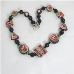Handmade Black and Pink Unique and Unusual Beaded Necklace