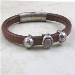 Man's Brown Leather Bracelet Silver Accents - VP's Jewelry