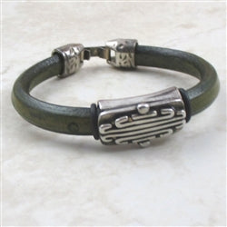 Distressed Green Man's Leather Bracelet - VP's Jewelry
