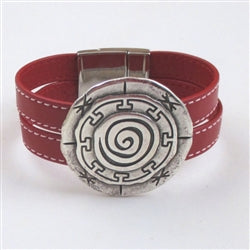 red leather cuff bracelet eith big focus