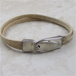 Beige Flat Leather Bracelet / Anklet with Buckle - VP's Jewelry