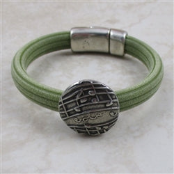 Olive Green Regaliz Rubber Bracelet with Handmade Coin Focus - VP's Jewelry 