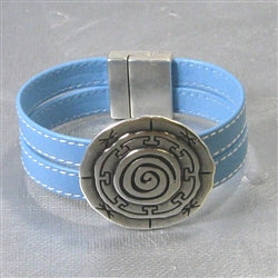 Blue Leather Cuff Bracelet for a Woman Bold Focus - VP's Jewelry 