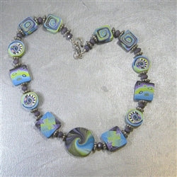 Blue Handmade Polymer Clay Artisan Bead Necklace - VP's Jewelry  