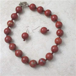  Red Jasper Gemstone Bead Necklace and Earrings - VP's Jewelry 