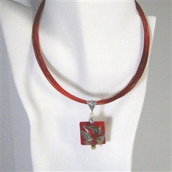 Red Multi-strand Pendant Necklace with Red Handmade Pendant - VP's Jewelry