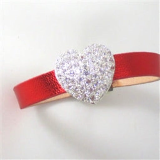 Red Leather Bracelet with Crystal Heart - VP's Jewelry