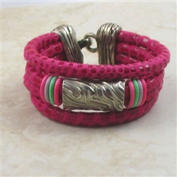 Bright Pink Leather Cuff Bracelet Delightful Style - VP's Jewelry