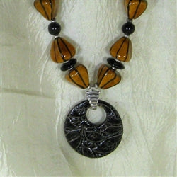 Honey and Black Kazuri Warrior Necklace with Pendant Chunky - VP's Jewelry