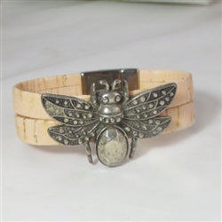 Portuguese Cork Cuff Bracelet with Silver Beetle Accent - VP's Jewelry