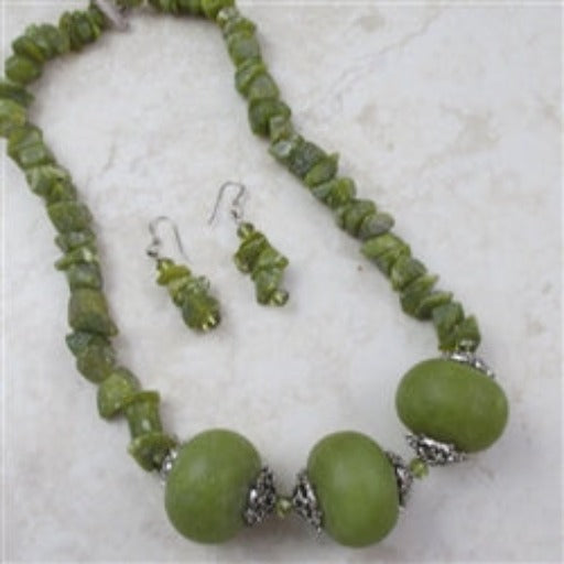 Big Bold Afghan Jade Large Bead Necklace and Earrings - VP's Jewelry