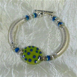 Fair Trade Kazuri Green Bead Bracelet with Silver Noodles. - VP's Jewelry