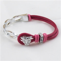 Hot Pink Leather Bracelet with Cat Cuff Half Bracelet - VP's Jewelry