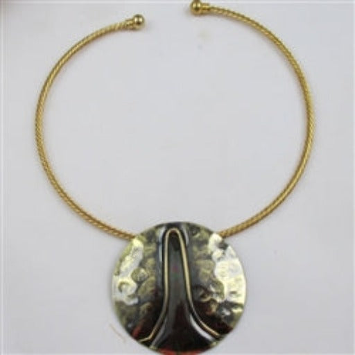 Big Bold Bronze Pendant on Gold Necklace Wire - VP's Jewelry