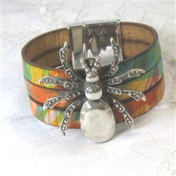 Statement Mutli-Colored Leather Bracelet with Large Spider - VP's Jewelry 