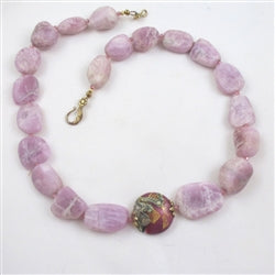Pink Chunky Gemstone Necklace with Pretty Pink Handmade Focus - VP's Jewelry