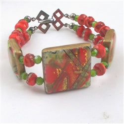 Peach and Green Handmade Cuff Bracelet - VP's Jewelry