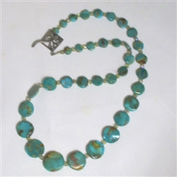 Turquoise coin necklace long