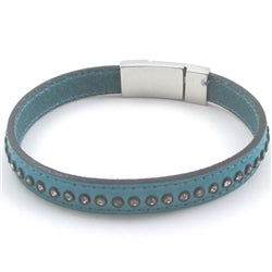 Crystal Studded Leather Man's Bracelet in Turquoise - VP's Jewelry