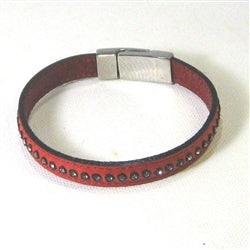 Red Crystal Studded Leather Bracelet for a Man - VP's Jewelry
