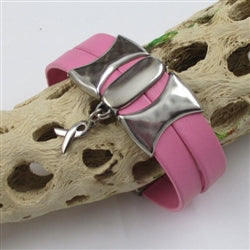 Pink Awareness Cuff Leather Bracelet - VP's Jewelry