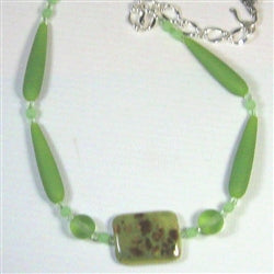 Green Sea Glass & Handmade Artisan Bead Necklace - VP's Jewelry  