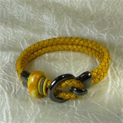 Custom Braided Leather Bracelet Kazuri Accent Yellow - VP's Jewelry