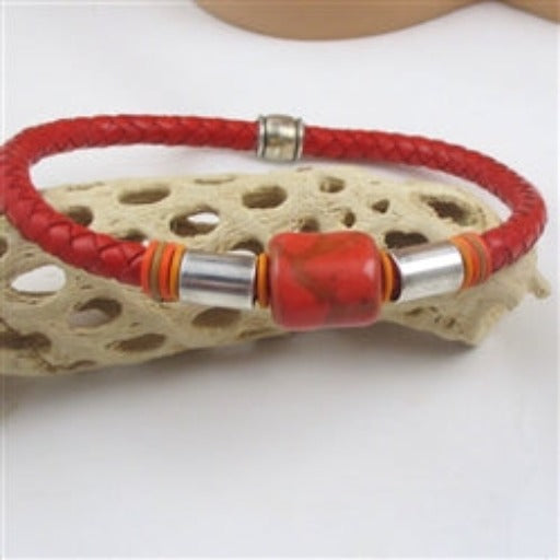 Kazuri Bead Red Braided Leather Choker Necklace - VP's Jewelry