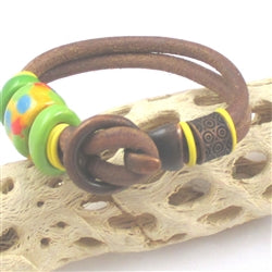 Natural Brown Leather Cord Bracelet Copper Accents - VP's Jewelry