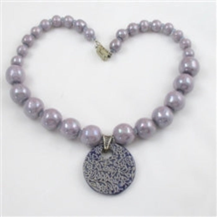 Lilac Kazuri Bead Necklace with Handmade Swazi Pendant - VP's Jewelry 