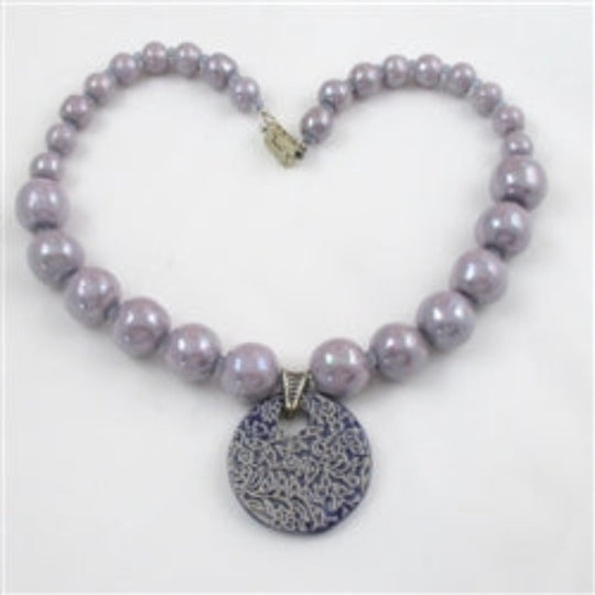 Lilac Kazuri Bead Necklace with Handmade Swazi Pendant - VP's Jewelry 