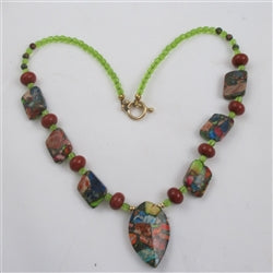 Multi Gemstone Jasper and Peridot Pendant Necklace - VP's Jewelry