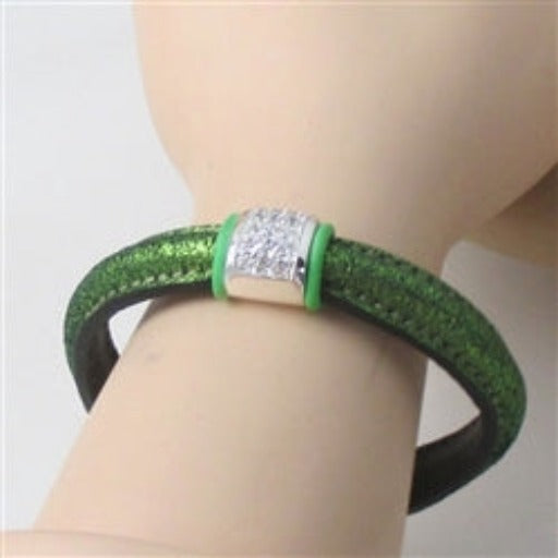 Sparkly Green Leather Bracelet - VP's Jewelry