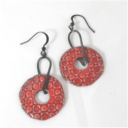 Bright Red Artisan Handmade Earrings Raku Glaze Gunmetal Ear Wires - VP's Jewelry  