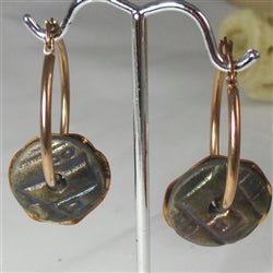 Dark Green Luster Handmade Earrings Raku Glaze Copper Hoops - VP's Jewelry  