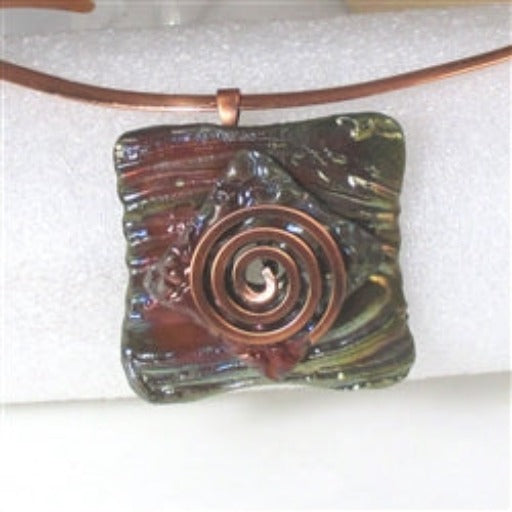 Choker Handmade Dark Green Raku Pendant Spiral Bail Copper Neck Wire - VP's Jewelry