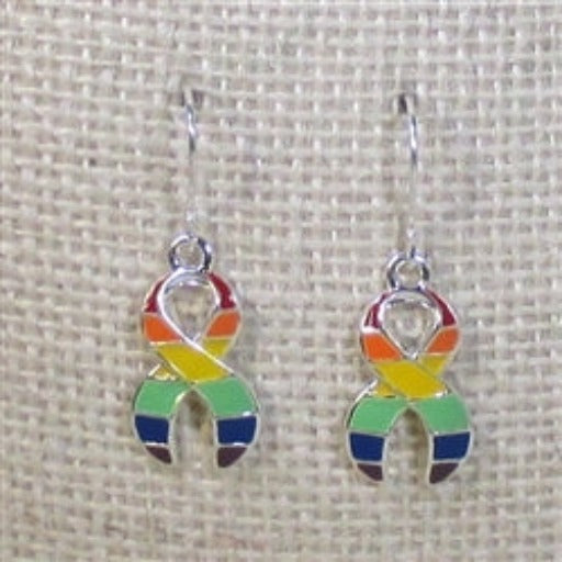 Rainbow Awareness Ribbon Charm Earrings