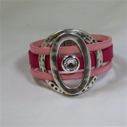 Handcrafted Pink Leather Cuff Bracelet Unique Bold Design - VP's Jewelry