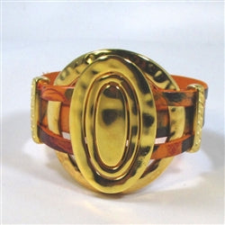 Handcrafted Orange Leather Cuff Bracelet Gold Accents - VP's Jewelry