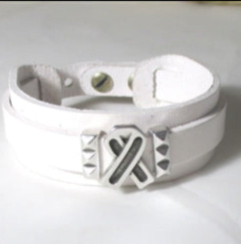 White Awareness Leather Cuff Bracelet Unisex - VP's Jewelry