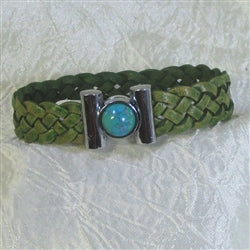 Olive Braided Leather Bracelet with Turquoise Inlaid Clasp - VP's Jewelry
