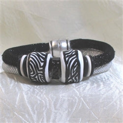 Black & White Metallic Cord Fair Trade Bead Bracelet - VP's Jewelry