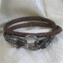 Man's Braided Brown Leather Bracelet with Alligator Clap - VP's Jewelry