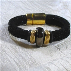 Black Metallic Cord with Kazuri Bead Bracelet - VP's Jewelry