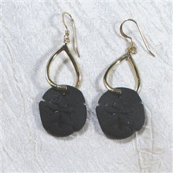 Black Sand Dollar Sea Glass Drop Earrings Gold - VP's Jewelry