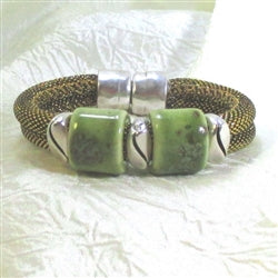 Antique Gold Metallic Cord Olive Ceramic Bead Bracelet - VP's Jewelry